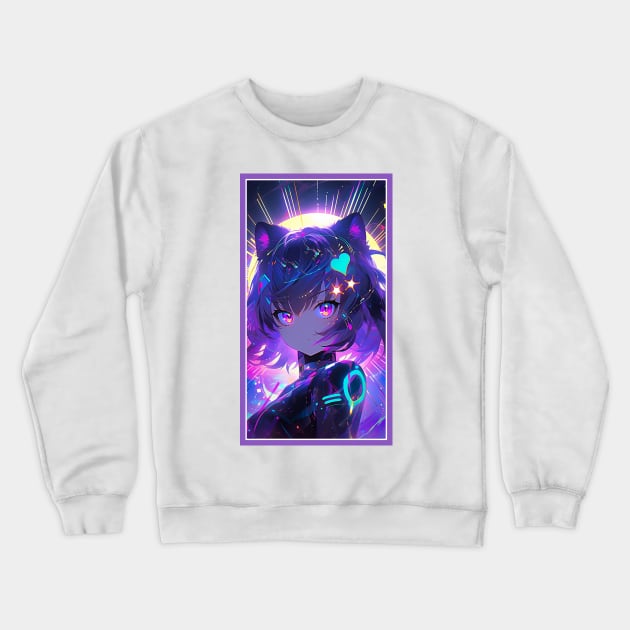 Anime Cute Cat Girl | Sci-Fi Manga Girl Anime Art Crewneck Sweatshirt by AlNoah